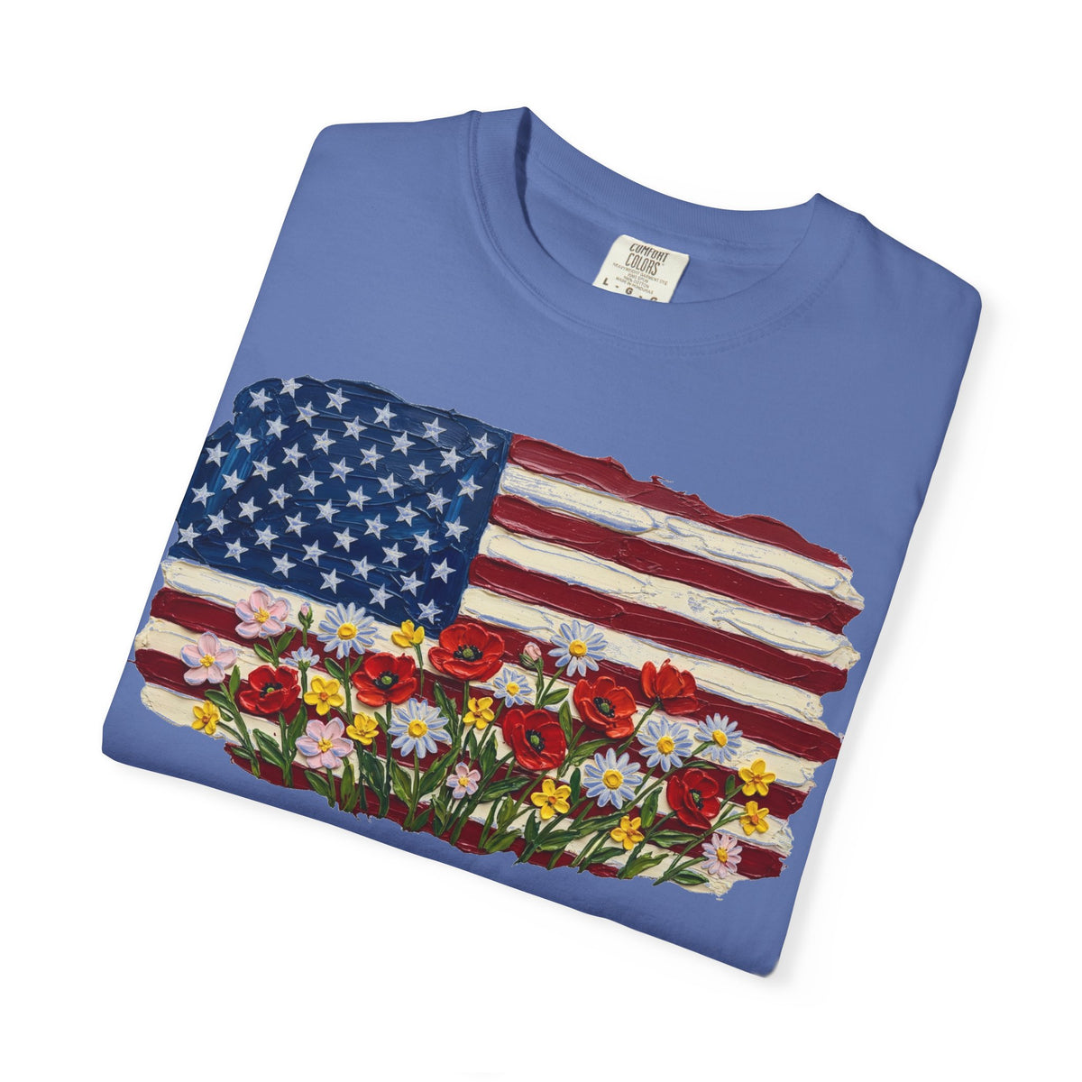 Impasto American Flag Wildflowers Shirt, Painted Flag Floral Tee, Patriotic Garden Shirt, Fourth Of July Gift