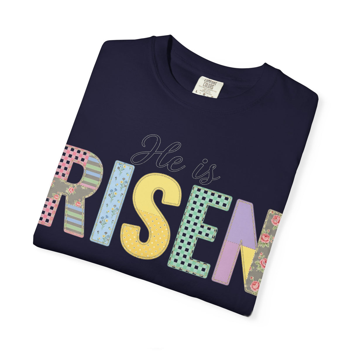 He Is Risen Patchwork Shirt, Faux Applique Easter Tee, Gingham Floral Christian Shirt, Easter Gift