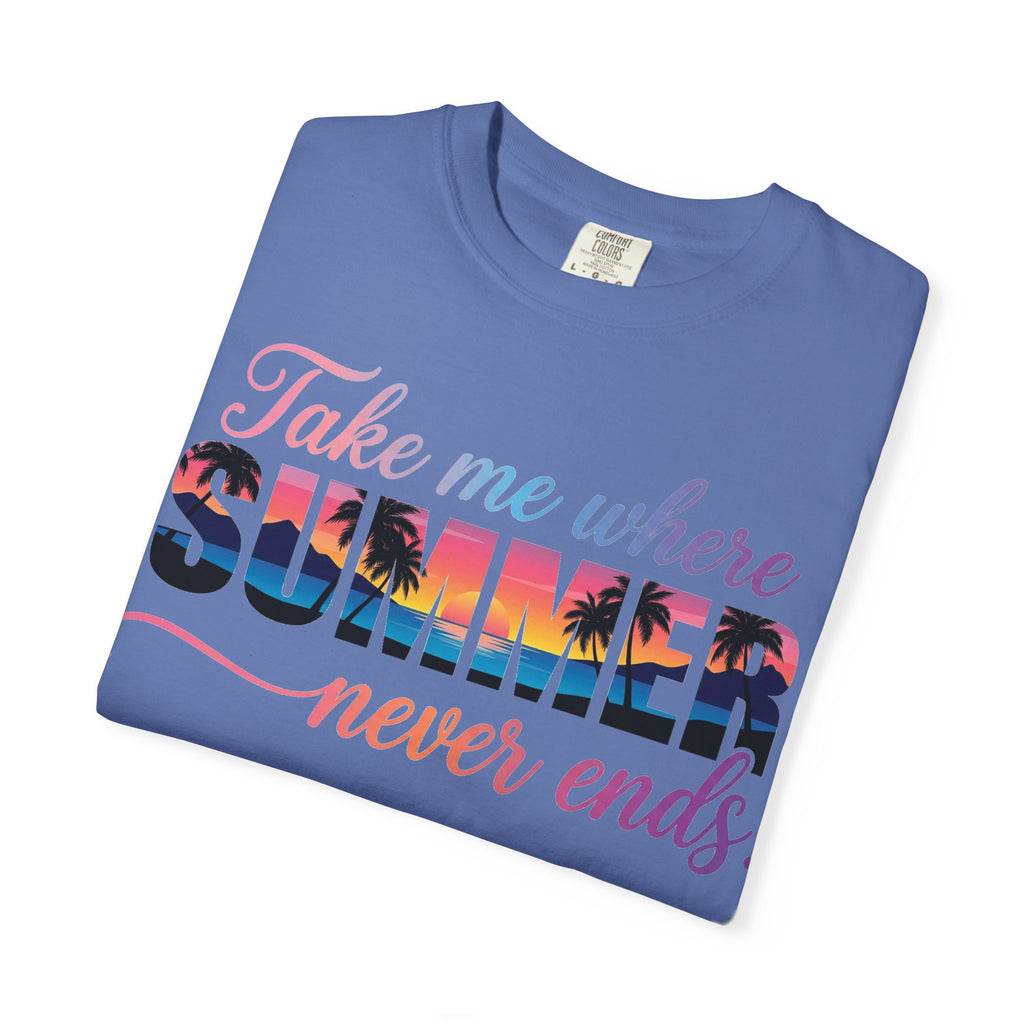 Take Me Where Summer Never Ends Shirt, Sunset Palm Tree Tee, Beach Vacation Shirt, Summer Gift