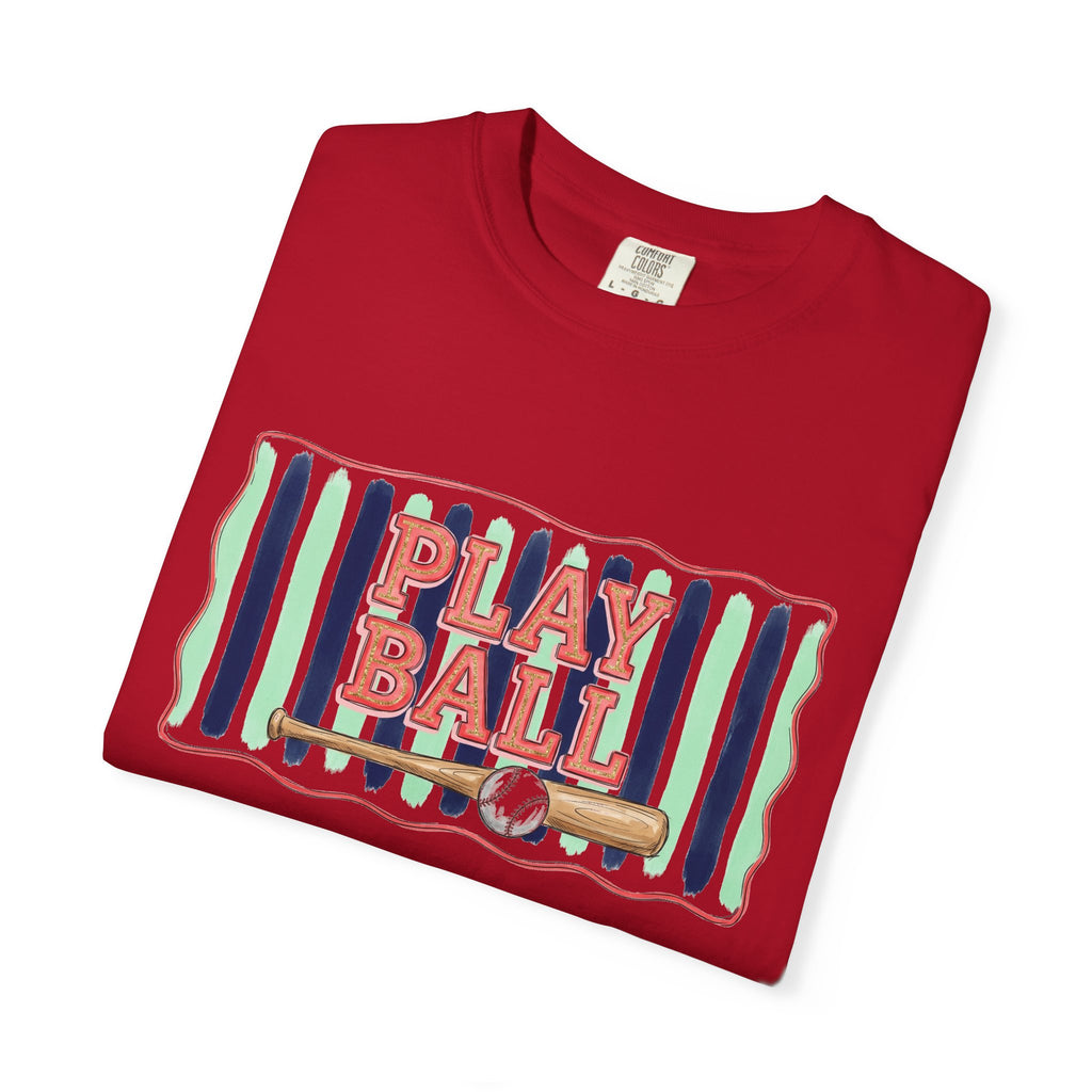 Play Ball Shirt, Painted Stripe Baseball Tee, Vintage Baseball Mom Shirt, Game Day Gift