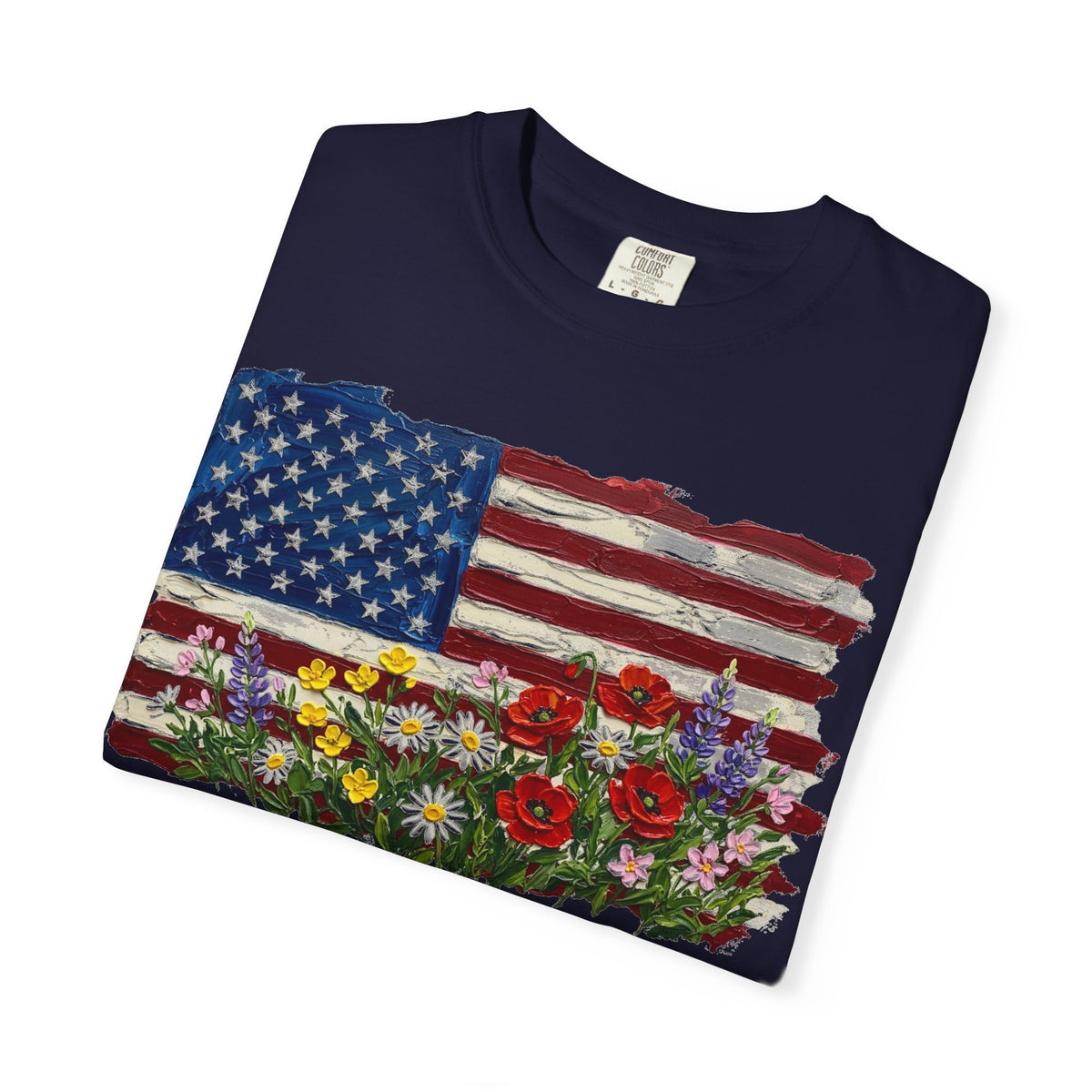 Painted Flag Wildflower Meadow Shirt, Impasto Americana Floral Tee, Patriotic Shirt, Independence Day Gift