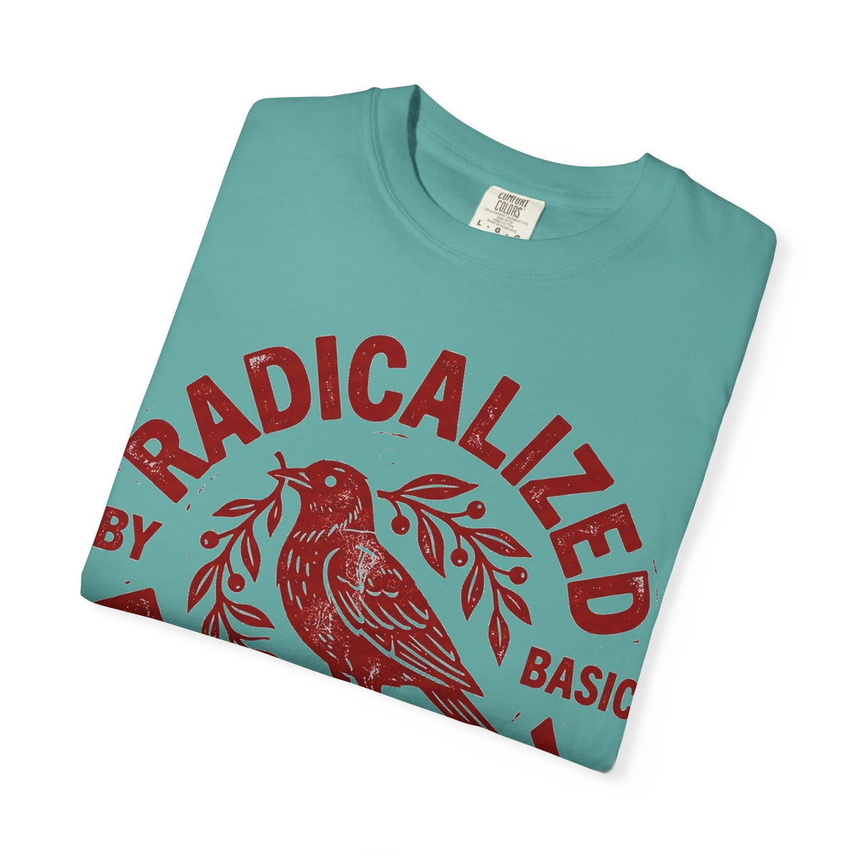 Radicalized By Basic Decency Red Bird Shirt, Folk Stamp Activist Tee, Kindness Protest Shirt, Ally Gift