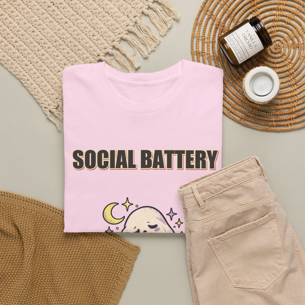 Social Battery 2% & Thriving – Moon Ghost T-Shirt