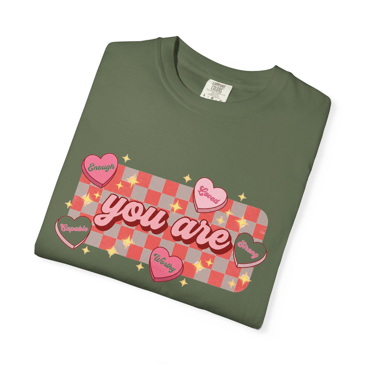 You Are Enough Loved Worthy Shirt, Conversation Heart Checkerboard Tee, Affirmation Valentine Shirt, Gift For Her