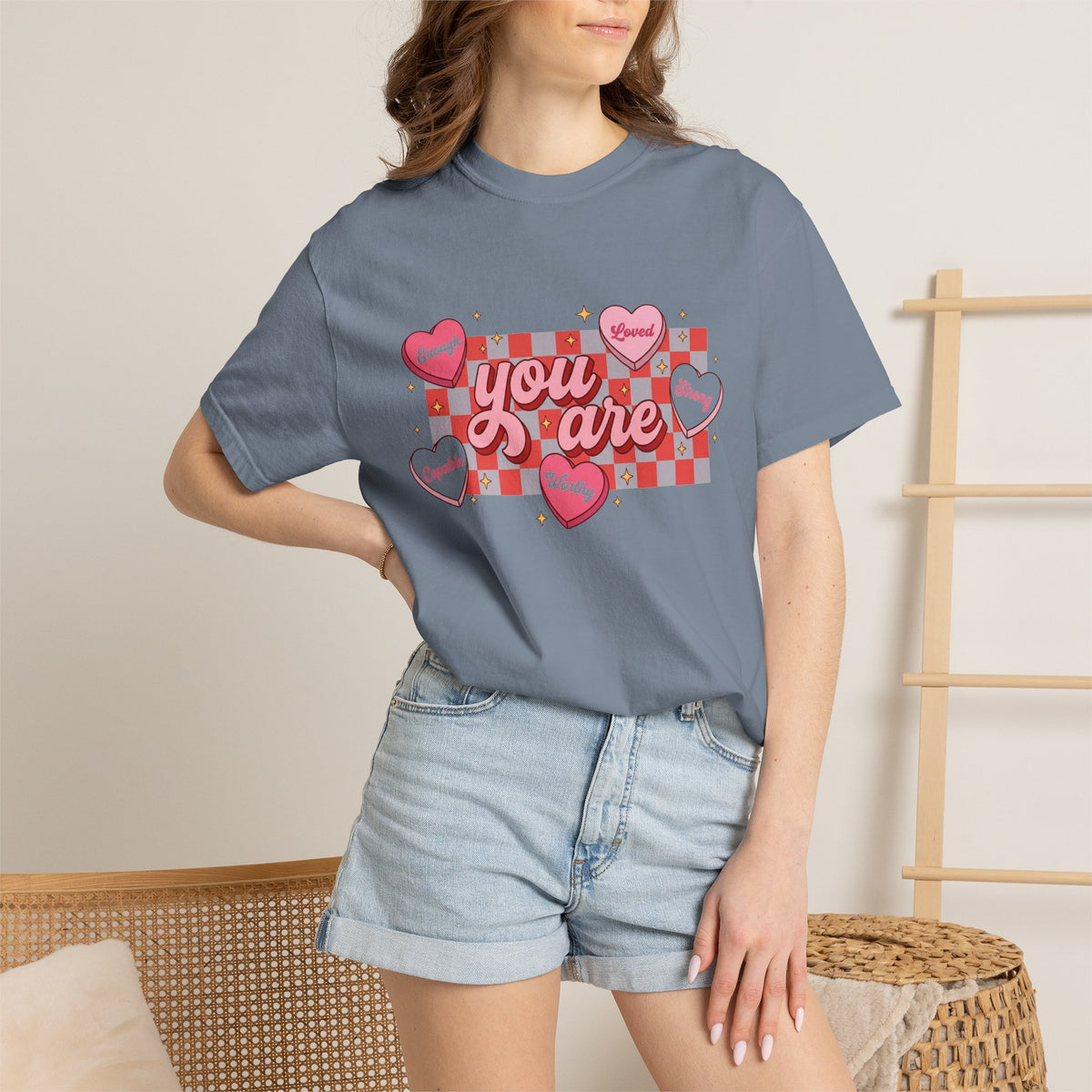 You Are Enough Candy Heart Shirt, Red Check Affirmation Tee, Valentines Self Love Shirt, Gift For Her