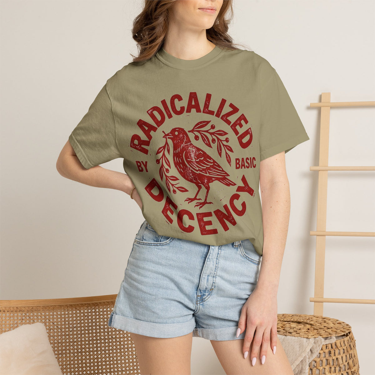Radicalized By Basic Decency Red Bird Shirt, Folk Stamp Activist Tee, Kindness Protest Shirt, Ally Gift