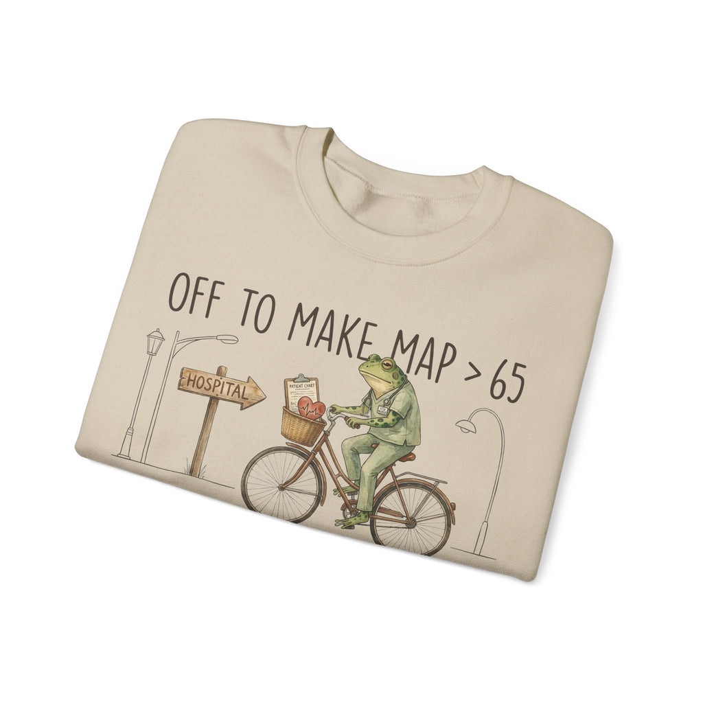 Off To Make Map Greater Than 65 Frog Sweatshirt, ICU Nurse Sweatshirt, Critical Care Nurse Gift, Funny Frog Bicycle Nurse Sweatshirt, Cardia