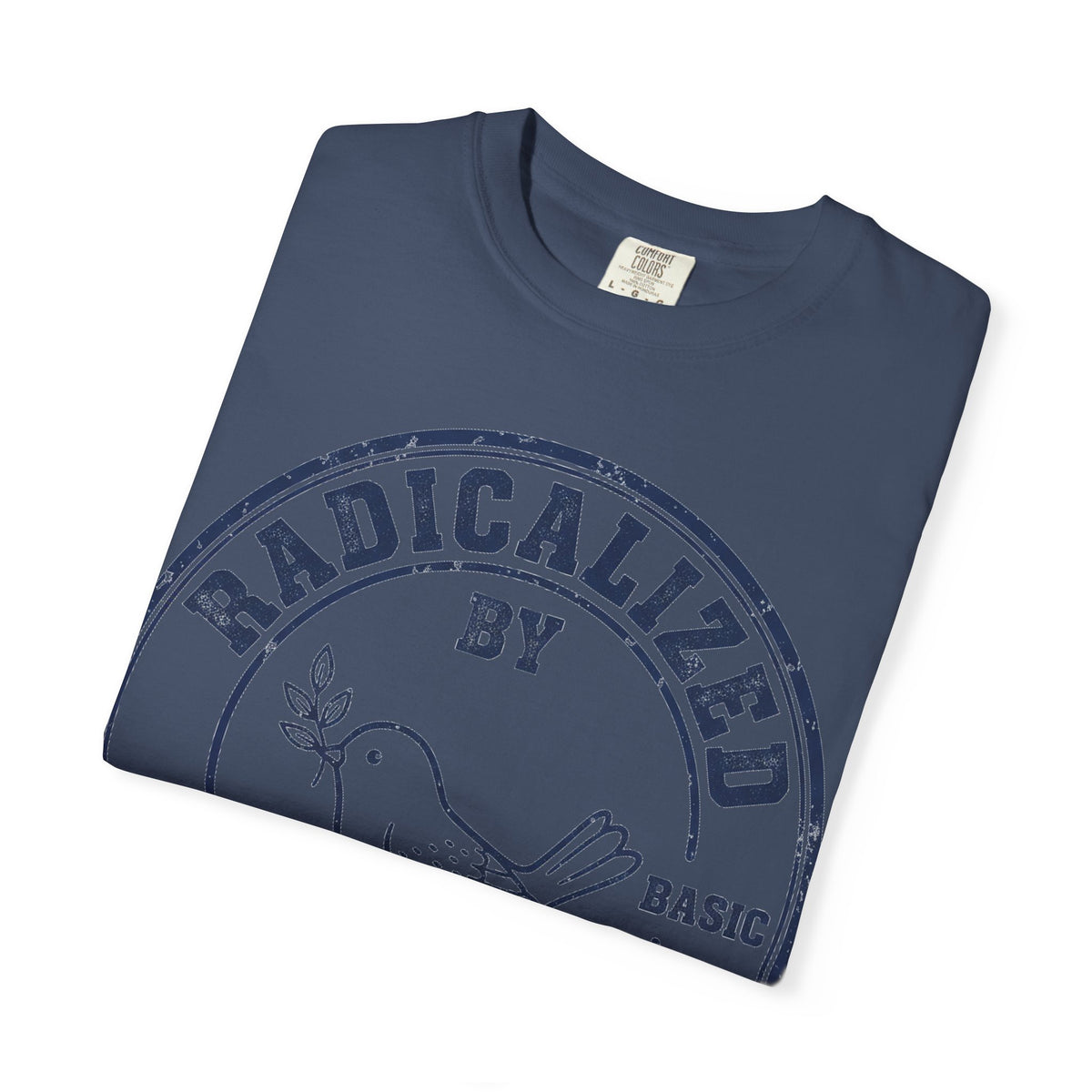 Radicalized By Basic Decency Navy Stamp Shirt, Line Art Dove Badge Tee, Kindness Protest Shirt, Activist Gift
