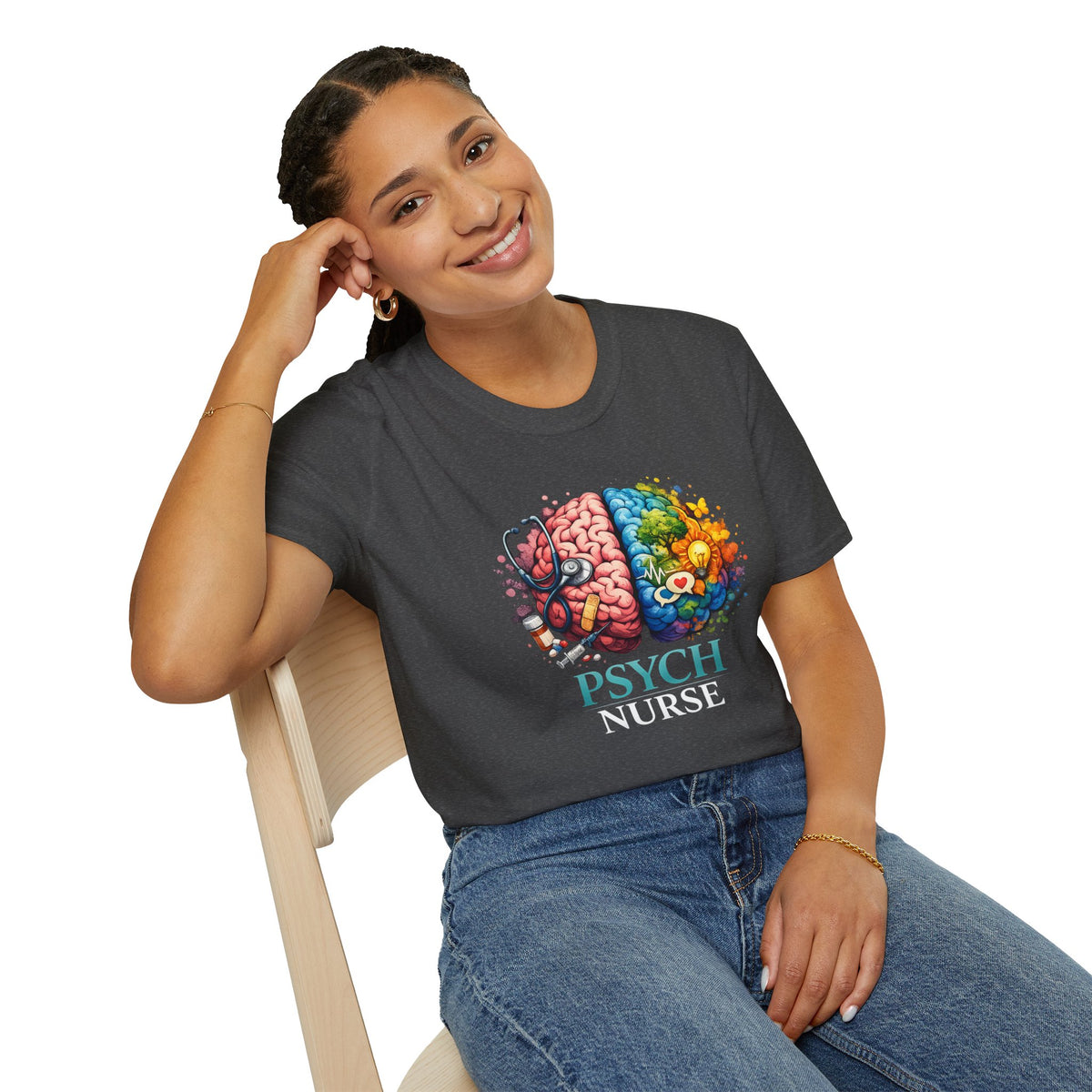 Psych Brain Split Art T-Shirt — Colorful Left & Right Brain Graphic Tee