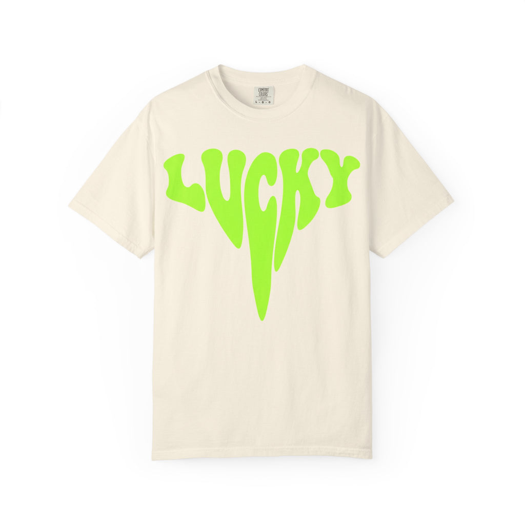 Lucky Drip Shirt, Neon Psychedelic Lettering Tee, Trippy St Patricks Day Shirt, Rave Gift