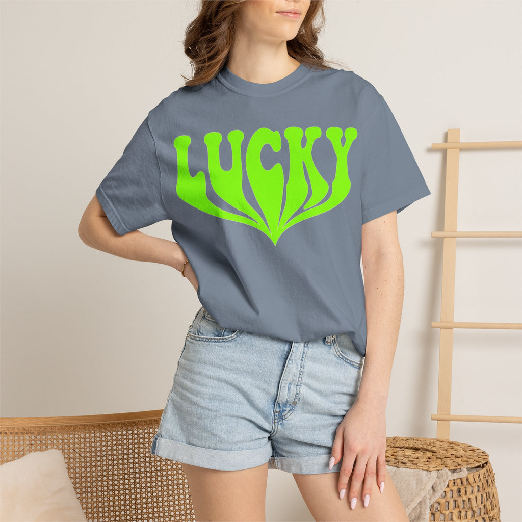 Lucky Drippy Type Shirt, Neon Green Psychedelic Tee, Retro St Patricks Day Shirt, Rave Gift