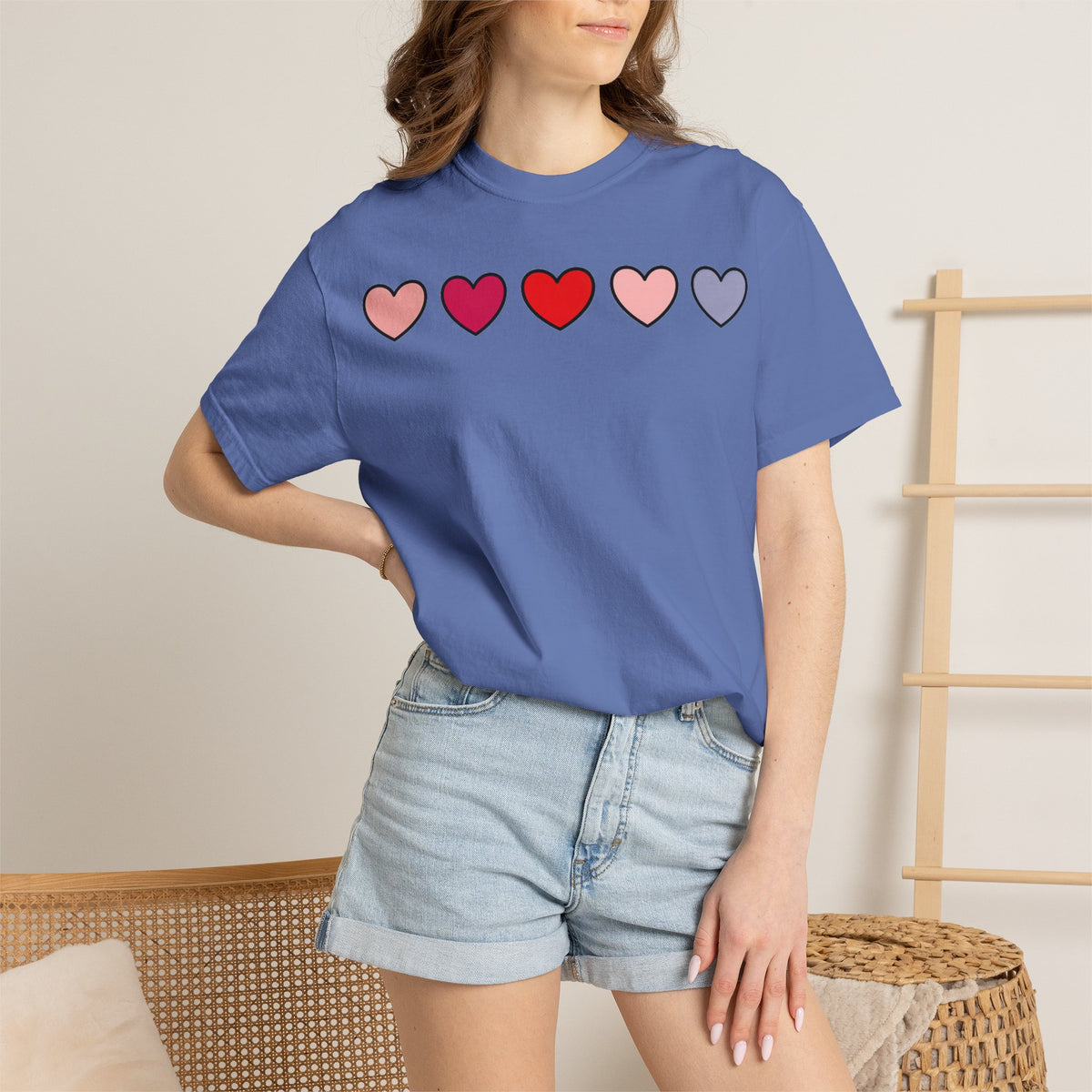 Row Of Hearts Shirt, Minimal Pink Heart Line Tee, Simple Valentine Shirt, Galentines Gift