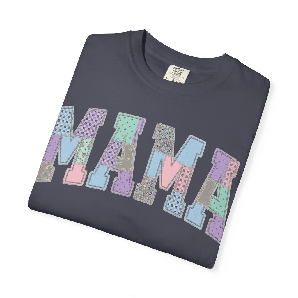 Mama Patchwork Shirt, Pastel Faux Applique Varsity Tee, Shabby Chic Mom Shirt, Mothers Day Gift