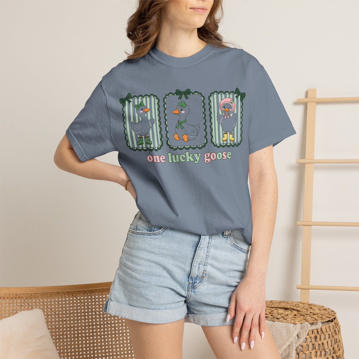 One Lucky Goose Tall Shirt, Three Panel Irish Goose Tee, Cute St Patricks Day Shirt, Shamrock Gift