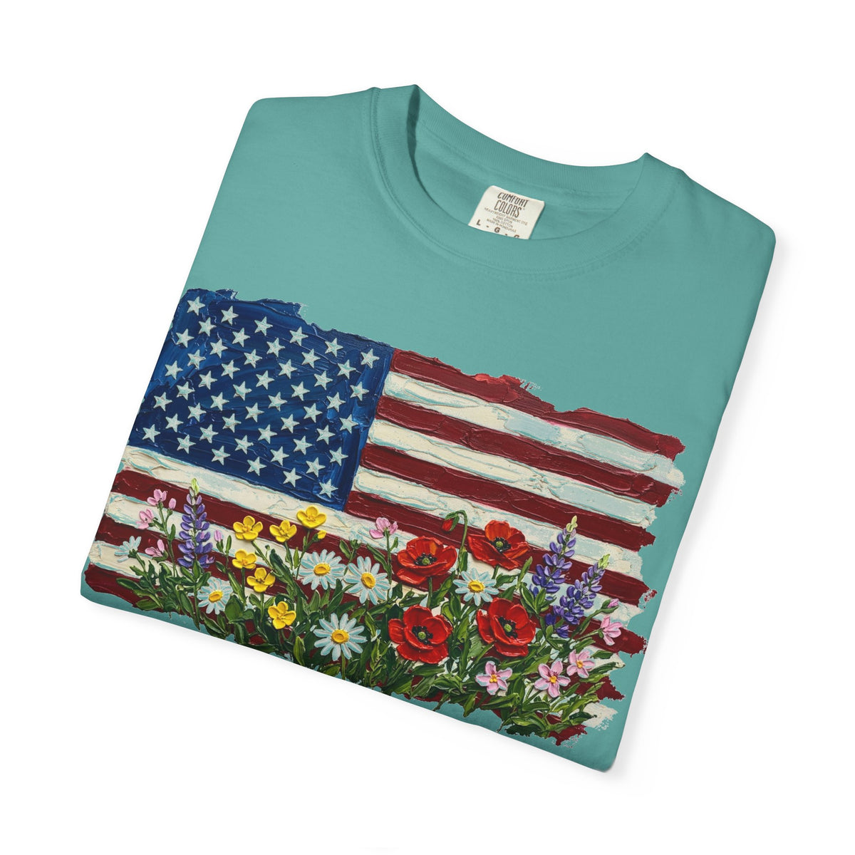 Painted Flag Wildflower Meadow Shirt, Impasto Americana Floral Tee, Patriotic Shirt, Independence Day Gift