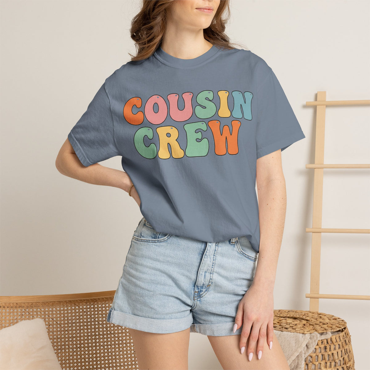 Cousin Crew Stacked Shirt, Groovy Retro Pastel Tee, Matching Cousins Reunion Shirt, Family Gift