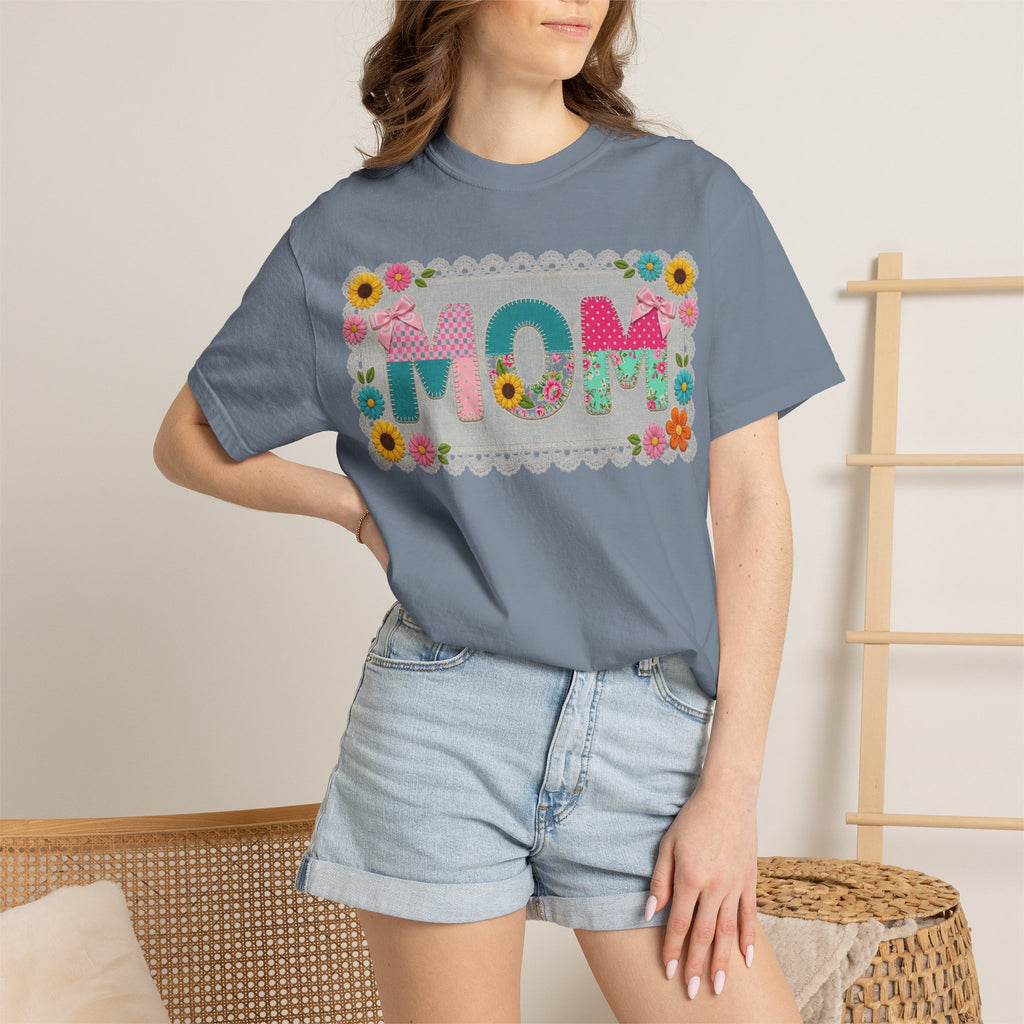 Mom Patchwork Applique Shirt, Faux Embroidery Floral MOM Tee, Mothers Day Shirt, Gift For Mom