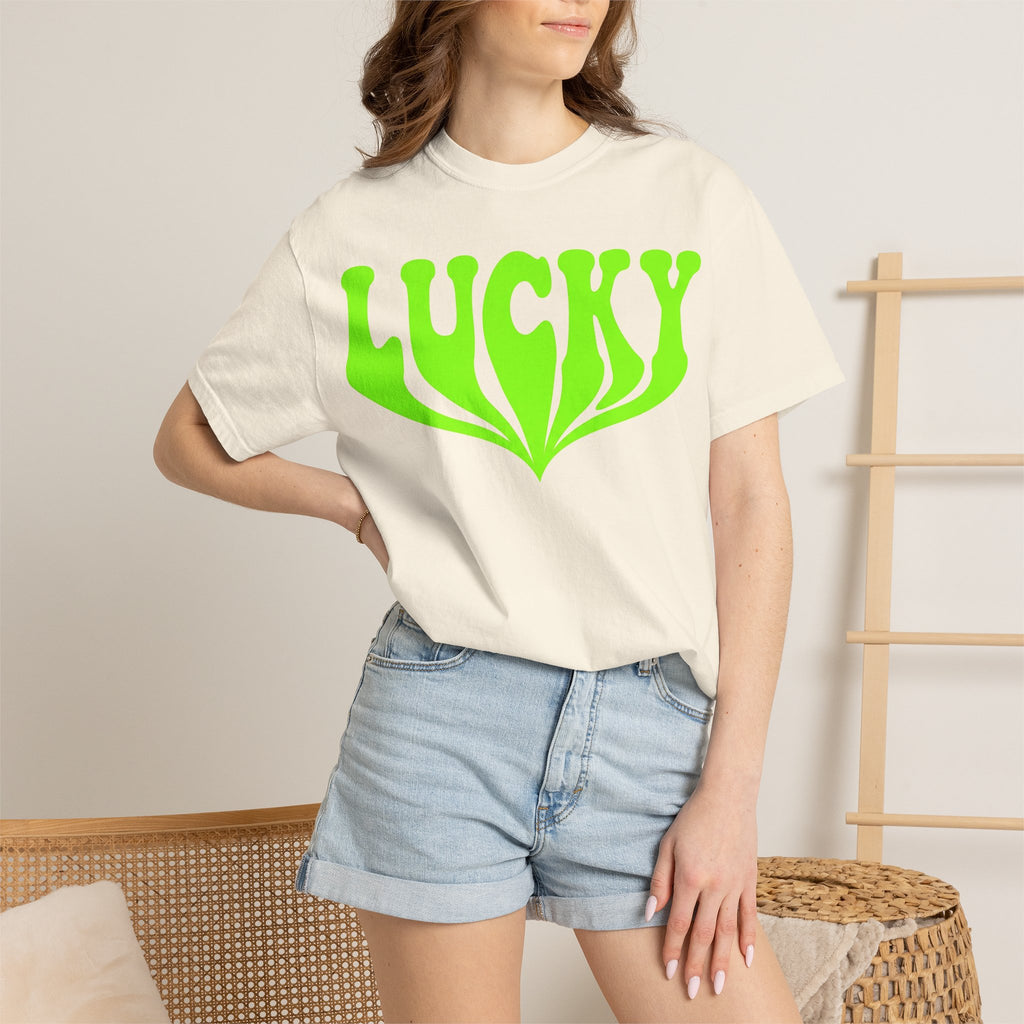 Lucky Drippy Type Shirt, Neon Green Psychedelic Tee, Retro St Patricks Day Shirt, Rave Gift