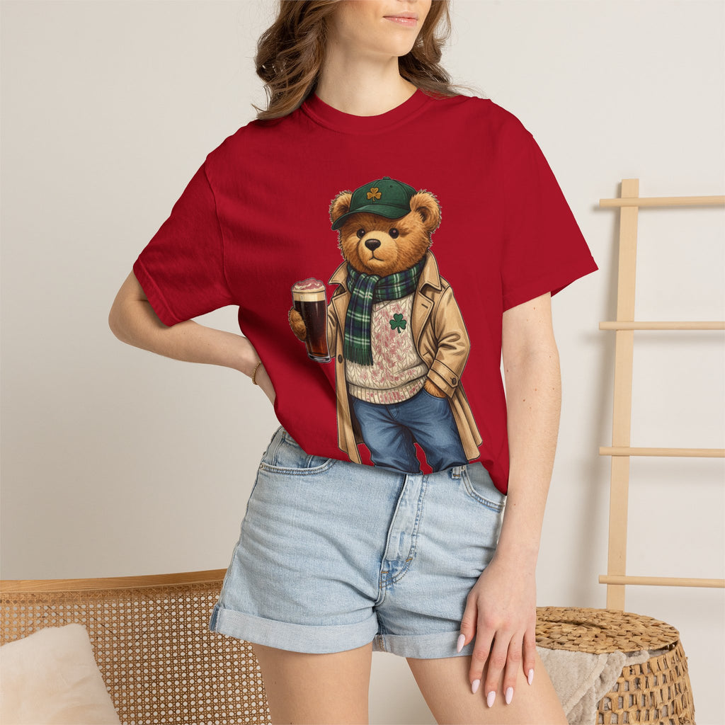 Irish Teddy Bear Trench Coat Shirt, Flat Cap Bear Stout Pint Tee, St Patricks Day Shirt, Irish Gift