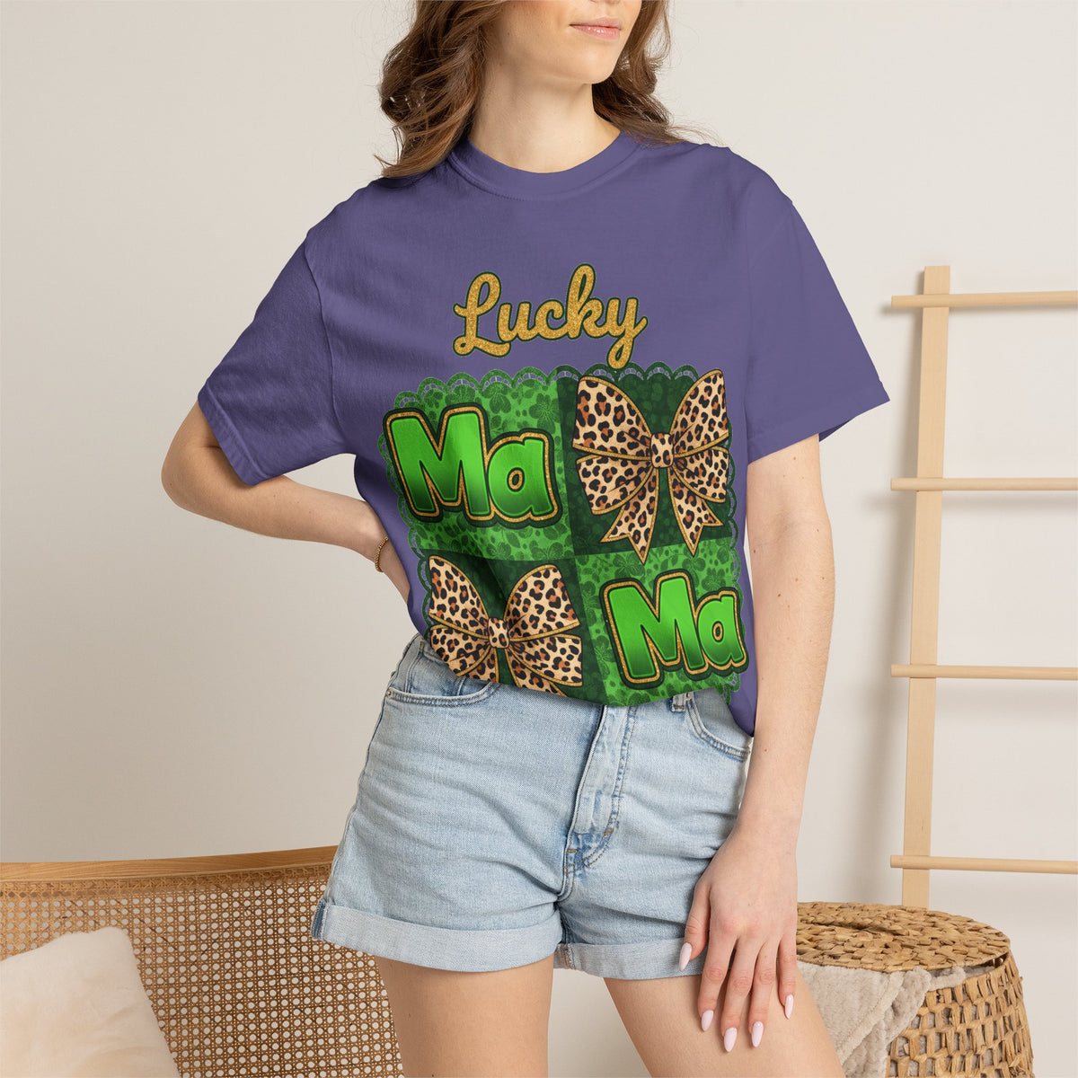 Lucky Mama Quad Shirt, Shamrock Leopard Bow Tee, St Patricks Day Mom Shirt, Irish Mama Gift
