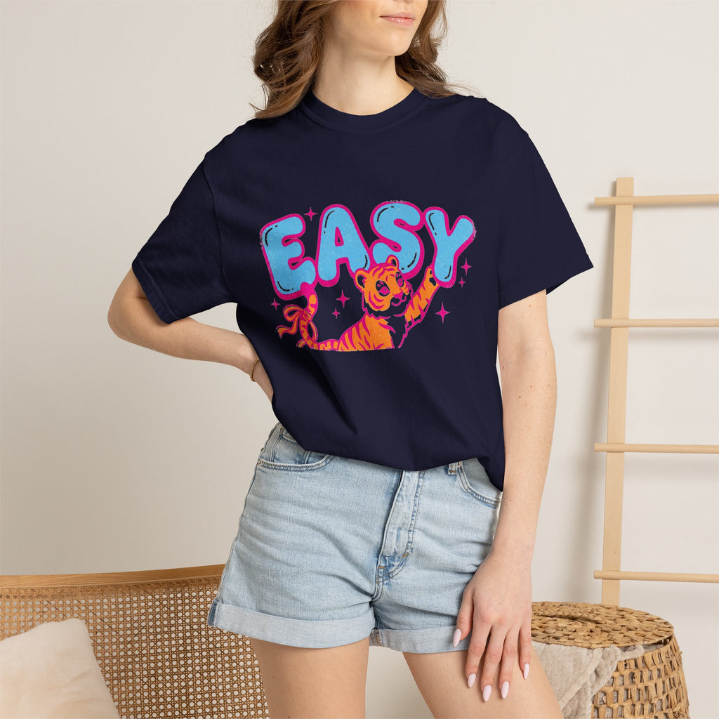 Easy Tiger Shirt, Y2K Bubble Letter Tiger Tee, Pink And Blue Retro Shirt, Funny Flirty Gift