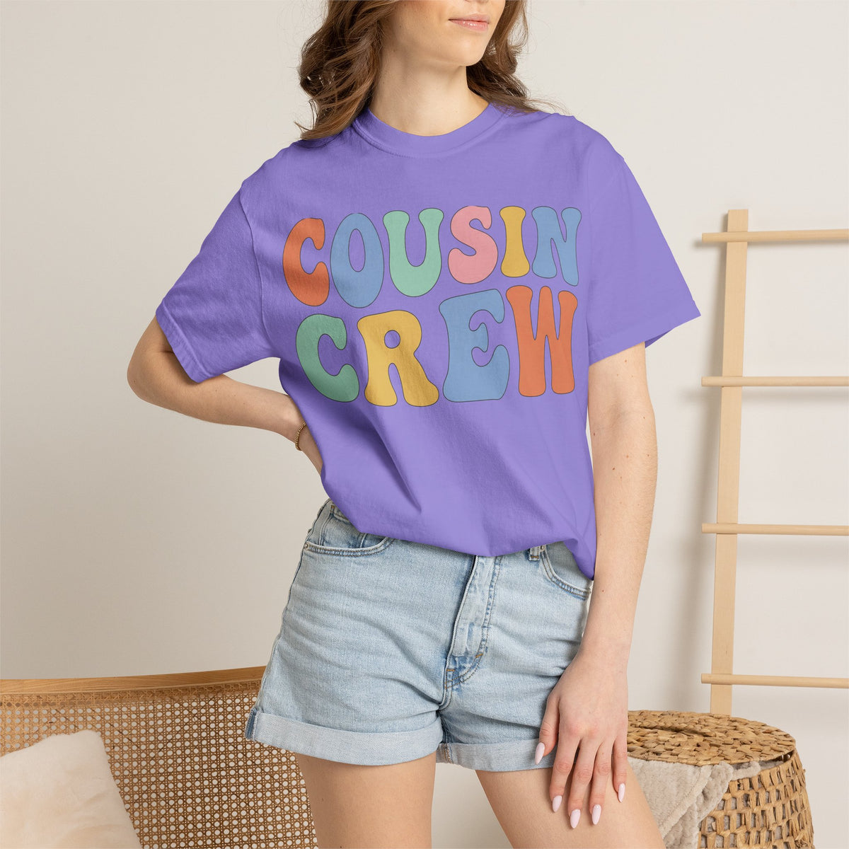 Cousin Crew Wide Groovy Shirt, Pastel Retro Letter Tee, Family Reunion Matching Shirt, Cousin Gift