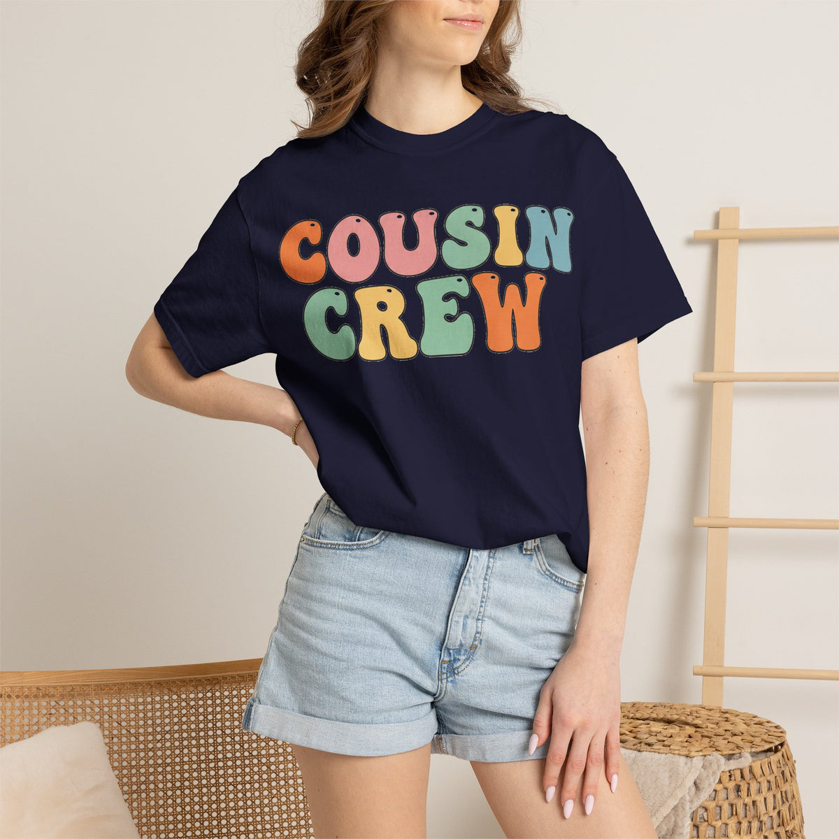 Cousin Crew Stacked Shirt, Groovy Retro Pastel Tee, Matching Cousins Reunion Shirt, Family Gift