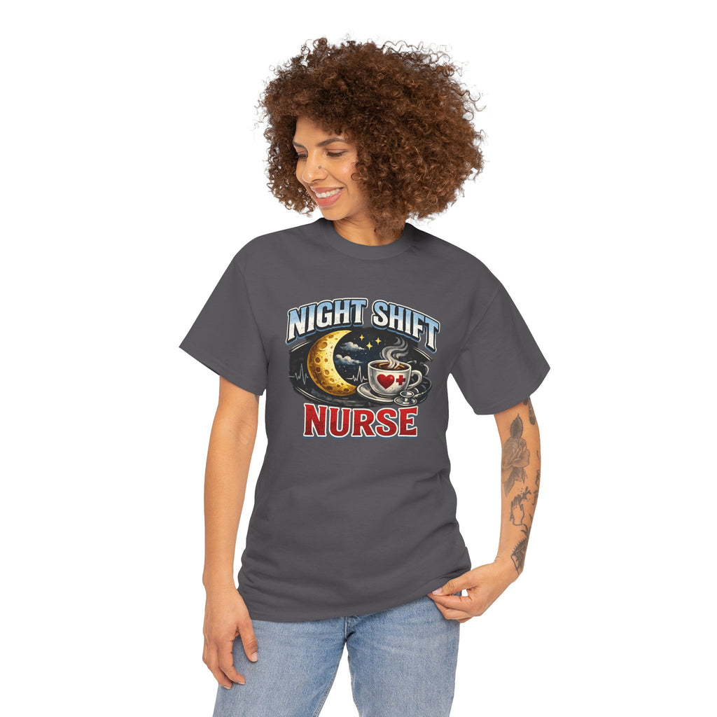 Night Shift Nurse T‑Shirt - Cute Moon & Coffee Graphic Tee for Nurses