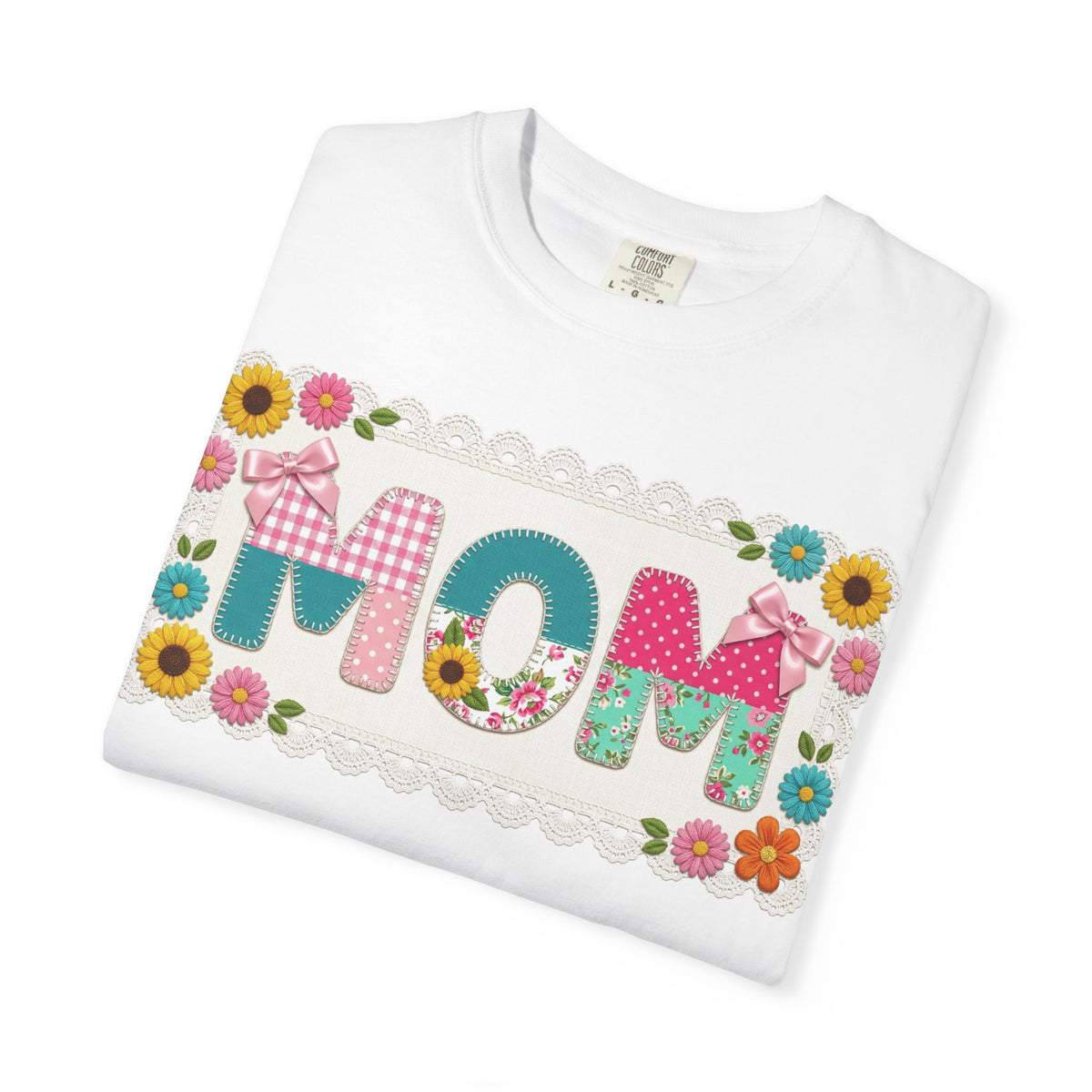 Mom Patchwork Applique Shirt, Faux Embroidery Floral MOM Tee, Mothers Day Shirt, Gift For Mom
