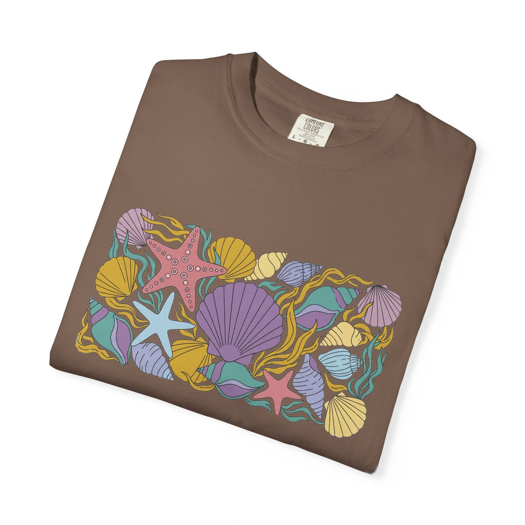 Seashell Starfish Shirt, Pastel Beach Shell Collage Tee, Coastal Summer Shirt, Beach Lover Gift