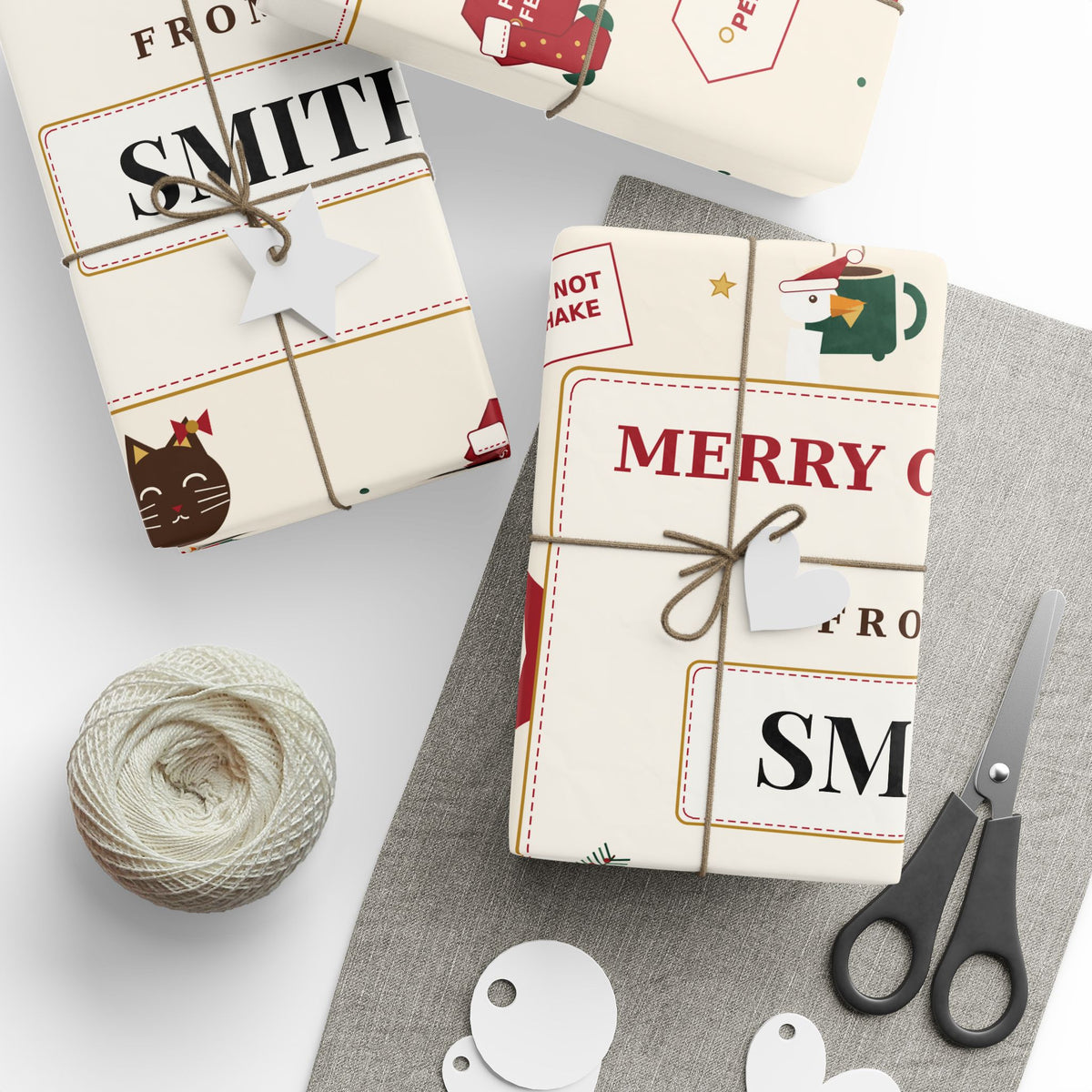 Personalized Christmas Wrapping Paper — Merry Christmas From The Family Name, Custom Holiday Gift Wrap 2026