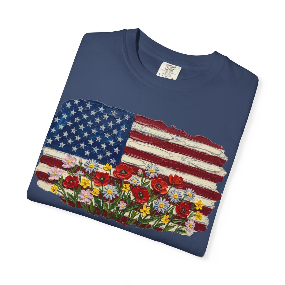 Impasto American Flag Wildflowers Shirt, Painted Flag Floral Tee, Patriotic Garden Shirt, Fourth Of July Gift