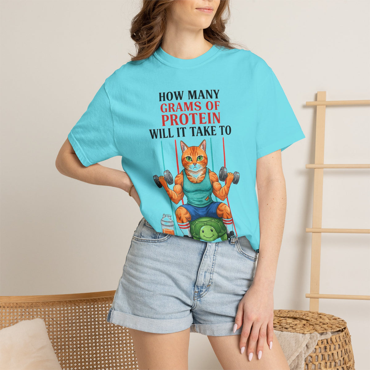 How Many Grams Of Protein Tall Shirt, Funny Buff Cat Gym Tee, Protein Humor Shirt, Weightlifting Gift