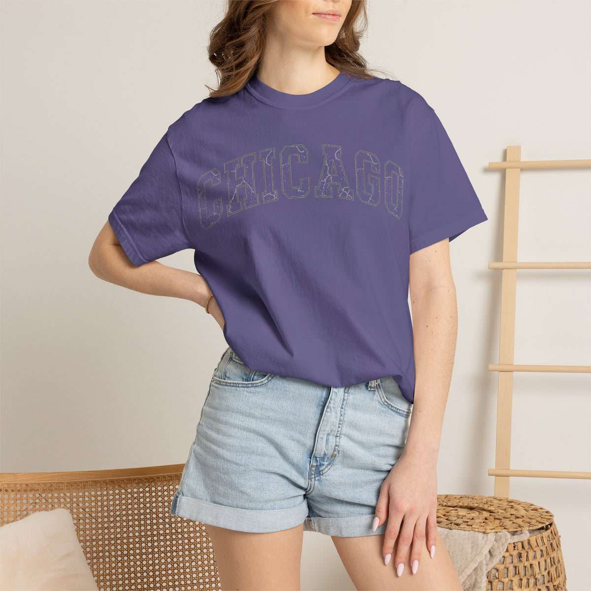 Chicago Outline Varsity Shirt, Minimal Distressed Chicago Tee, Windy City Shirt, Chicago Gift