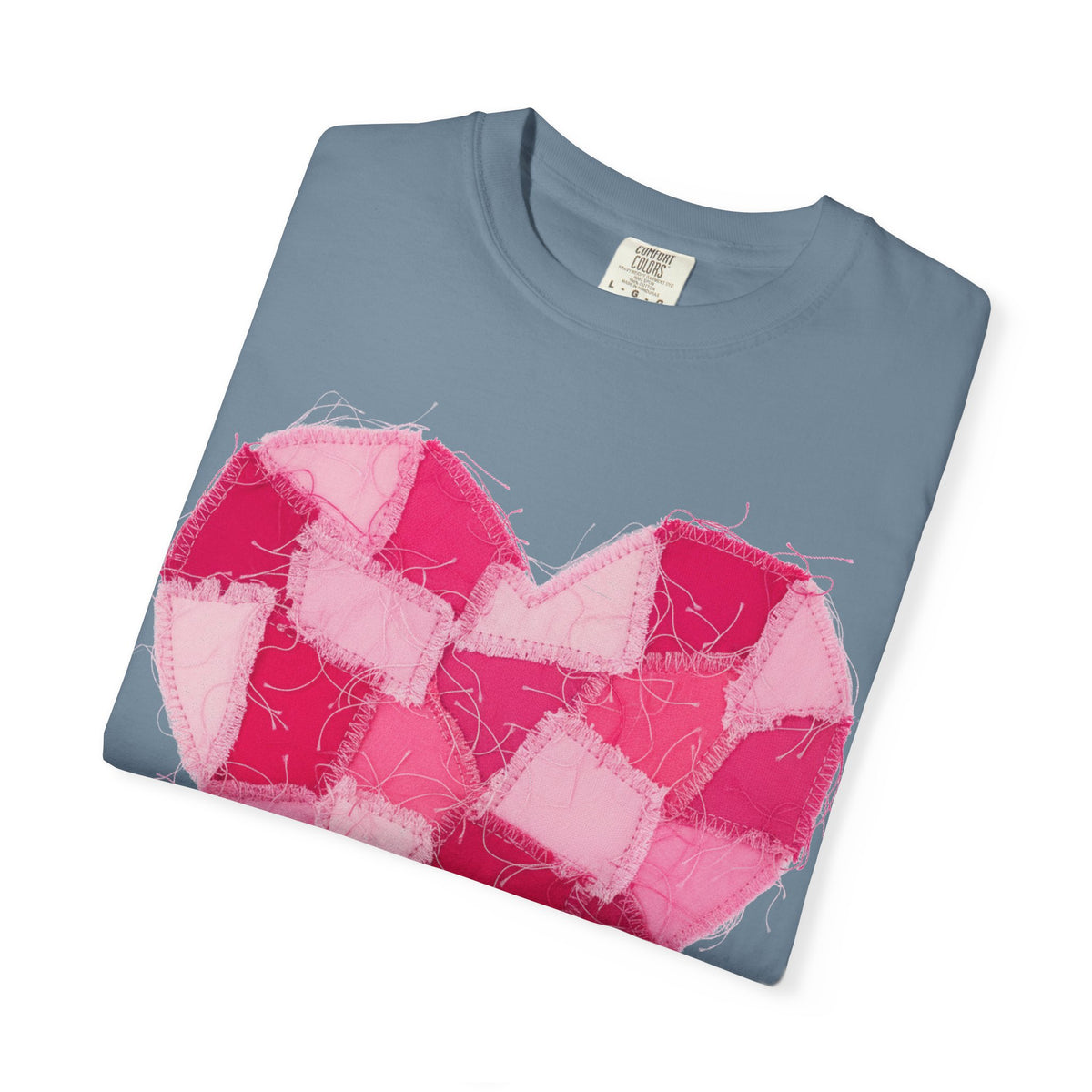 Hot Pink Patchwork Heart Shirt, Checkered Quilt Heart Tee, Frayed Applique Valentine Shirt, Gift For Her