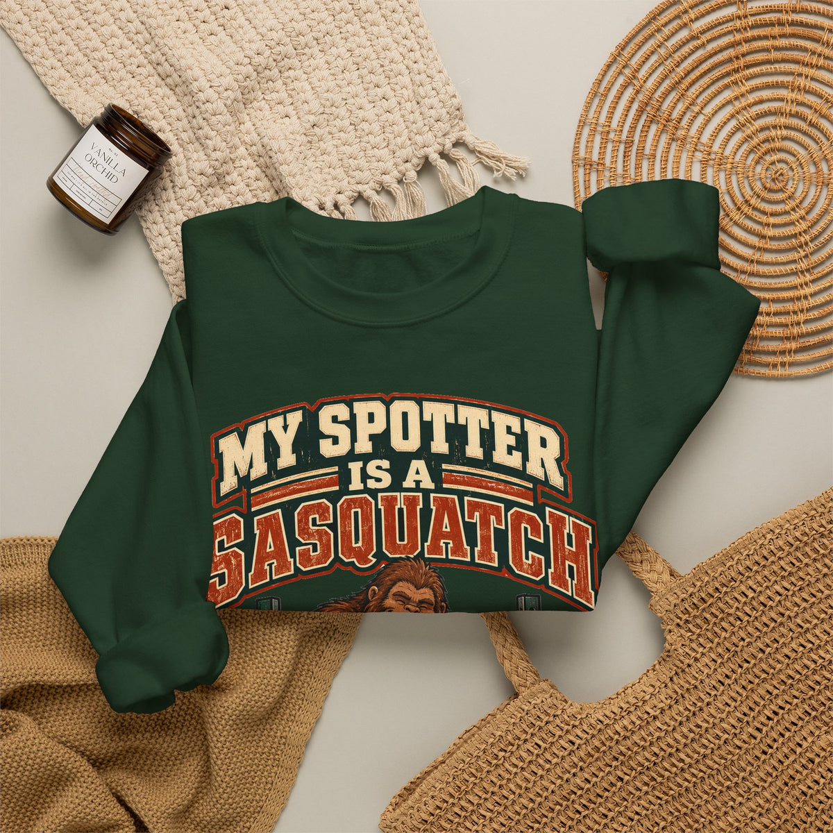 Funny Gym Sweatshirt My Spotter Is A Sasquatch Bigfoot Sweatshirt, Gym Gift For Men Women, Weightlifting Humor Sweatshirt