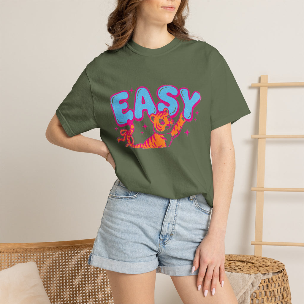 Easy Tiger Shirt, Y2K Bubble Letter Tiger Tee, Pink And Blue Retro Shirt, Funny Flirty Gift