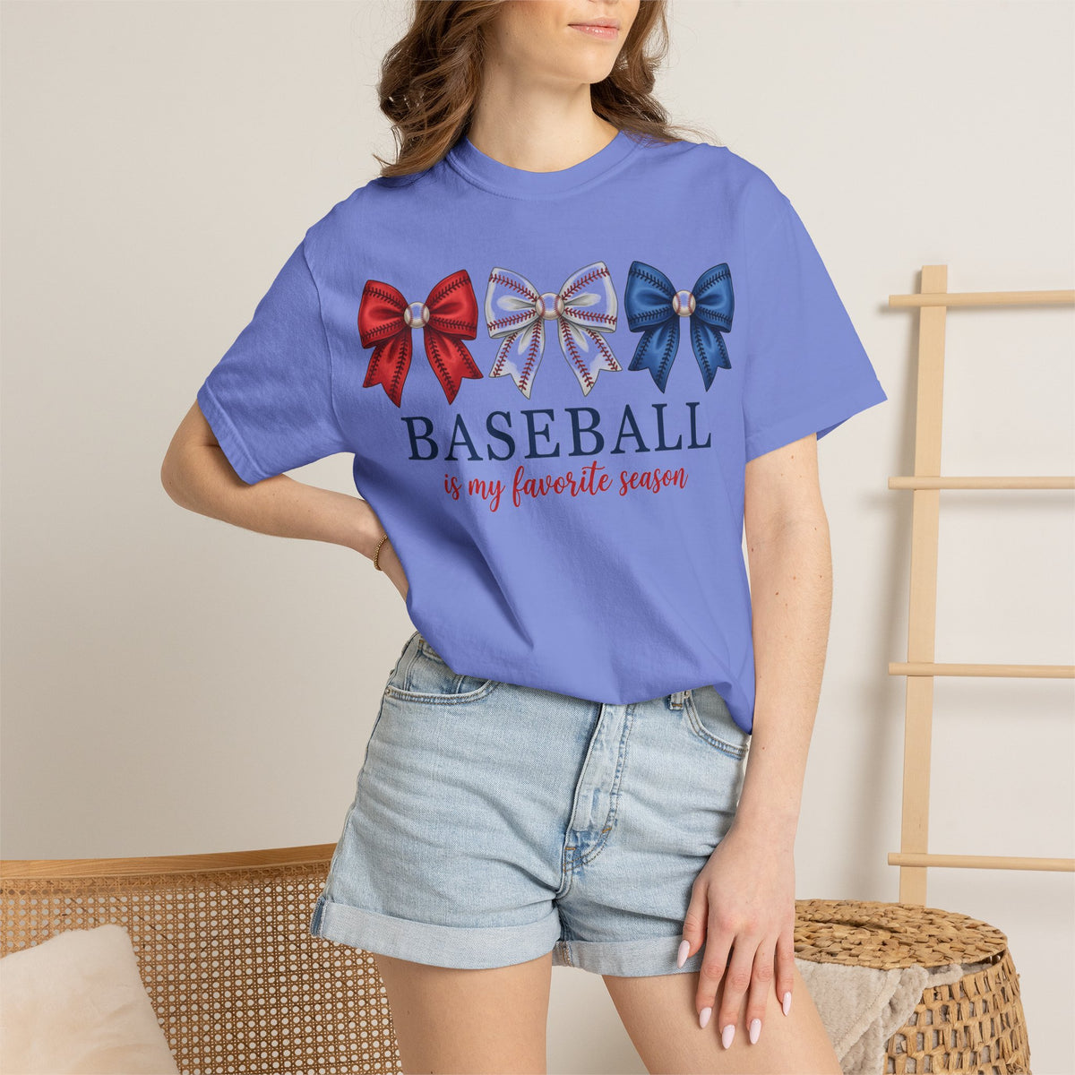 Baseball Is My Favorite Season Tee, Small Bow Trio Baseball Shirt, Coquette Sports Mom Shirt, Game Day Gift