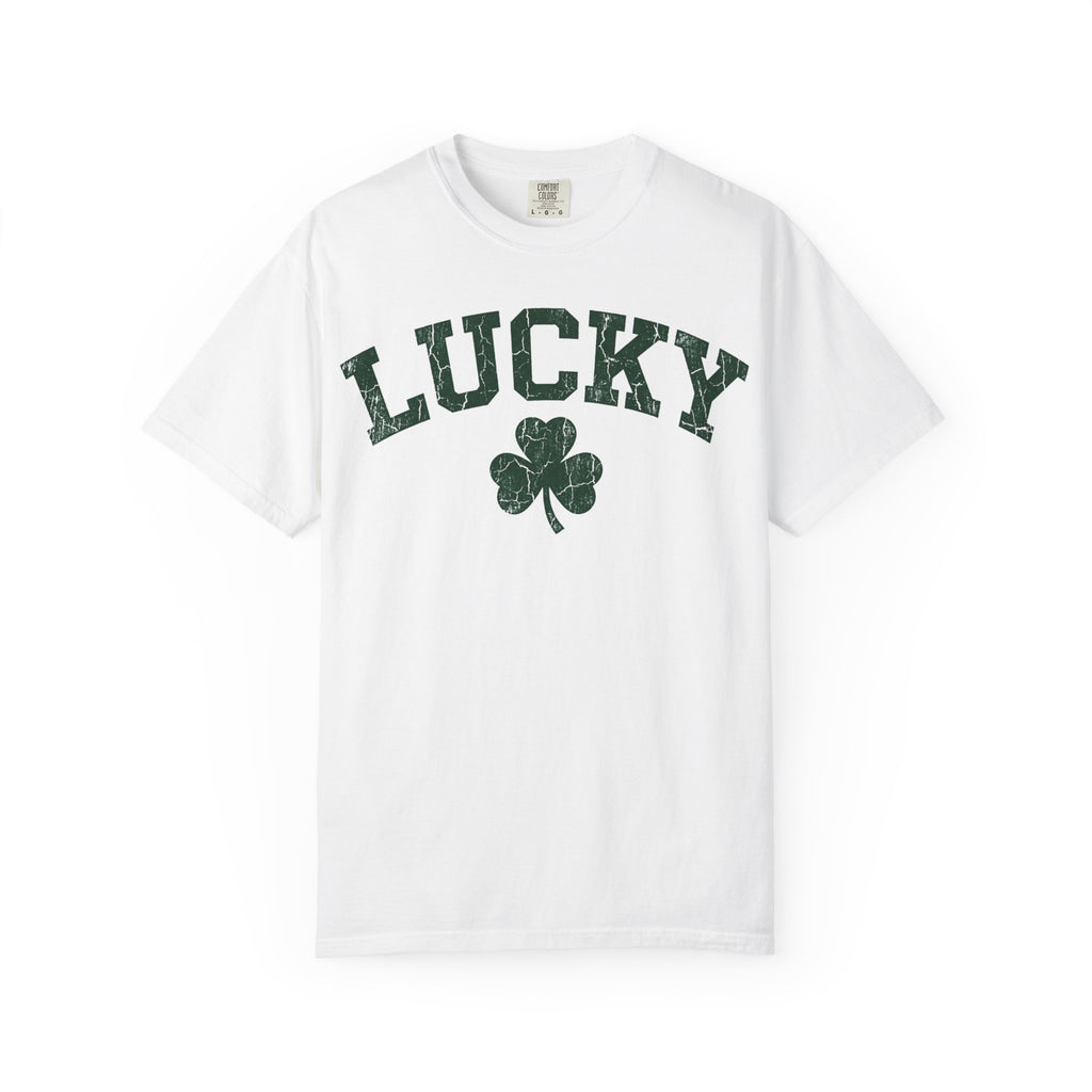 Lucky Clover Collegiate Shirt, Cracked Varsity Green Tee, St Patricks Day Shirt, Shamrock Gift