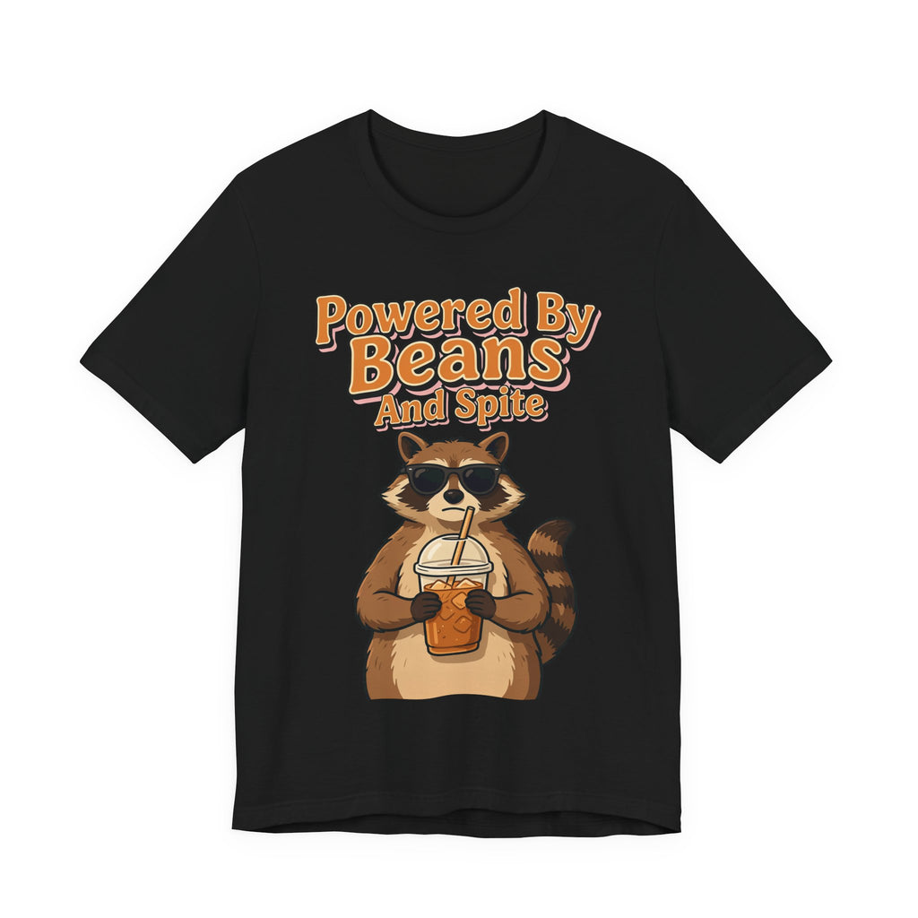 Funny Coffee Shirt Powered By Beans And Spite | Sarcastic Coffee Lover Shirt | Iced Coffee Raccoon Shirt | Gift