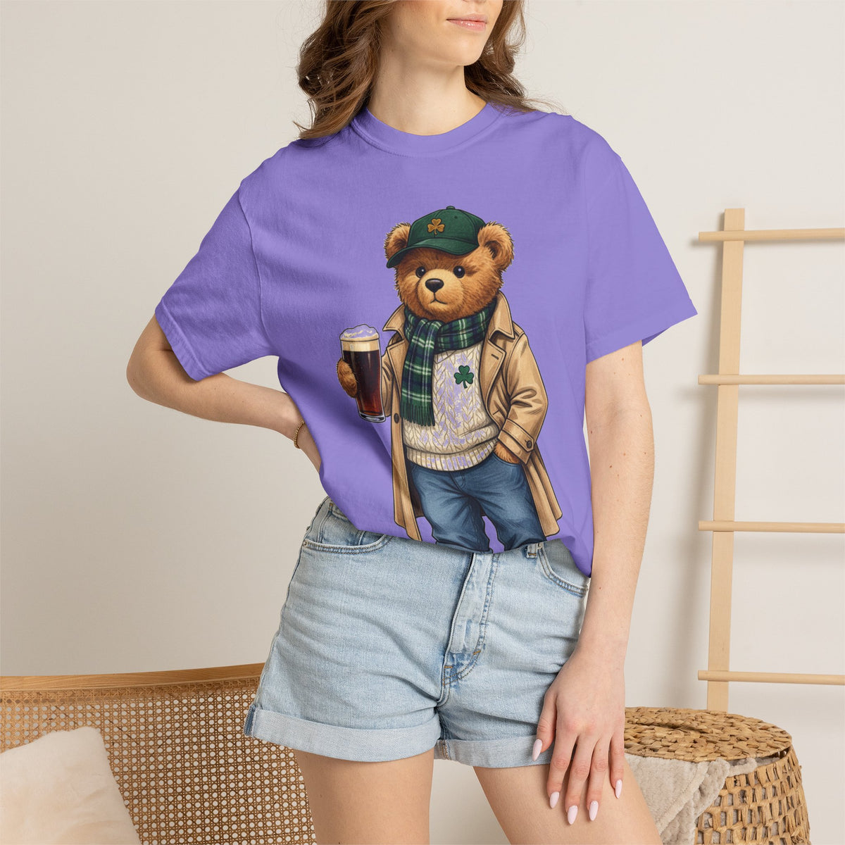 Irish Teddy Bear Trench Coat Shirt, Flat Cap Bear Stout Pint Tee, St Patricks Day Shirt, Irish Gift