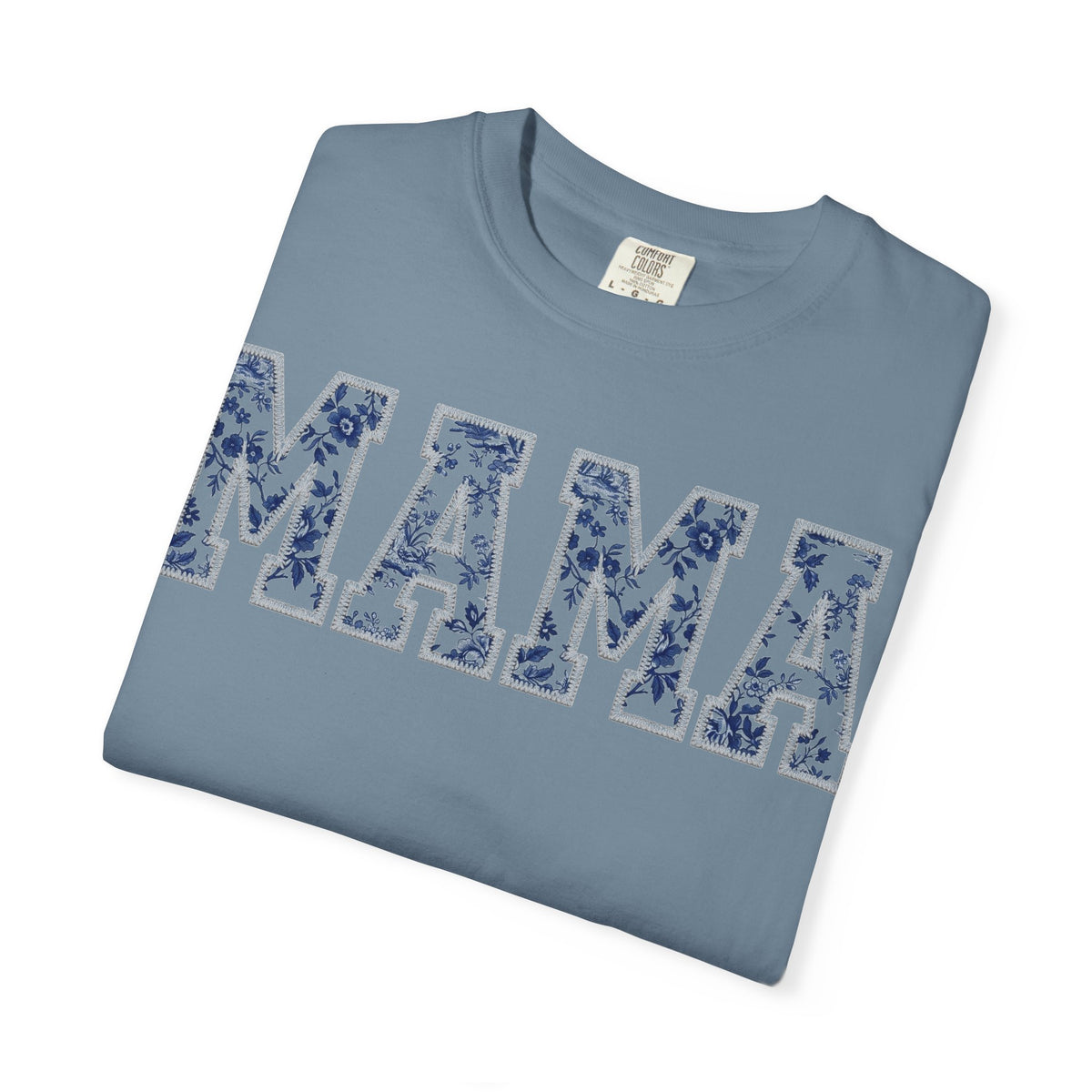 Mama Blue Toile Shirt, Delft Floral Applique Varsity Tee, Chinoiserie Mom Shirt, Mothers Day Gift