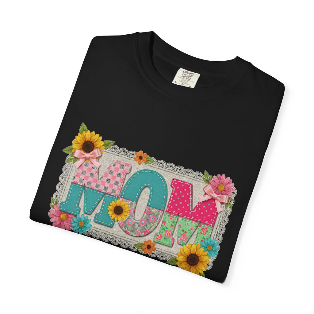 Mom Sunflower Applique Shirt, Faux Stitch Floral MOM Tee, Mothers Day Shirt, Mom Gift
