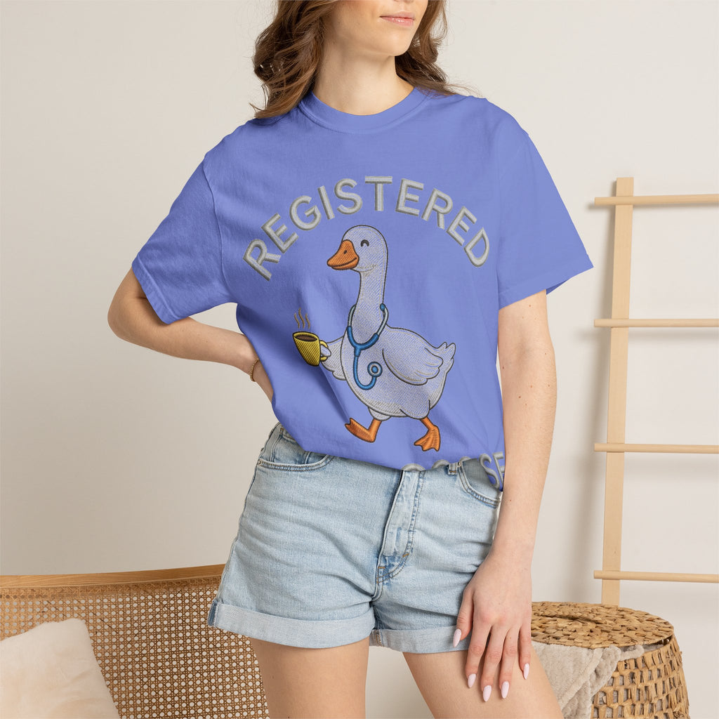Registered Silly Goose Straight Text Shirt, Embroidered Look Nurse Goose Tee, Funny RN Shirt, Nurse Gift