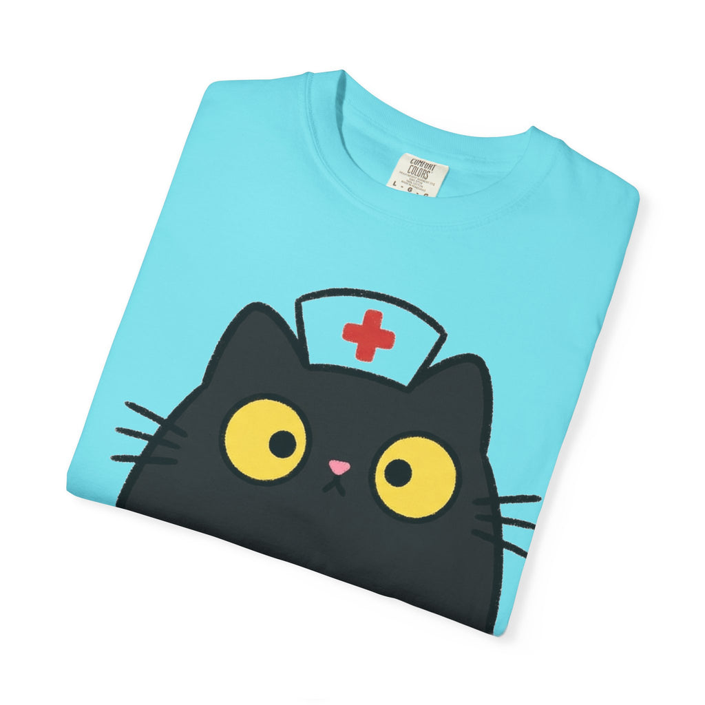 Kawaii Black Cat Nurse Shirt, Cute Cat In Nurse Cap Tee, Funny Nurse Cat Shirt, RN Gift