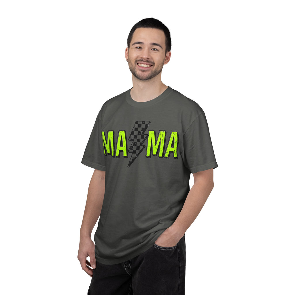 Mama Lightning Bolt Shirt, Neon Green Checkered Bolt Tee, Edgy Mom Shirt, Mama Gift