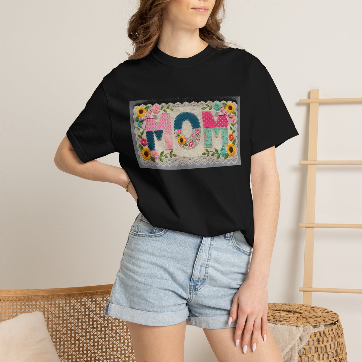 Mom Floral Applique Shirt, Faux Embroidery Sunflower MOM Tee, Mothers Day Shirt, Mom Gift