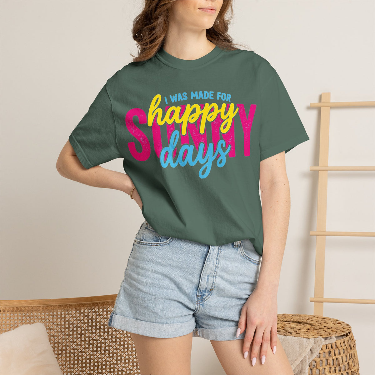 I Was Made For Happy Sunny Days Shirt, Retro Summer Typography Tee, Bright Beach Shirt, Summer Gift