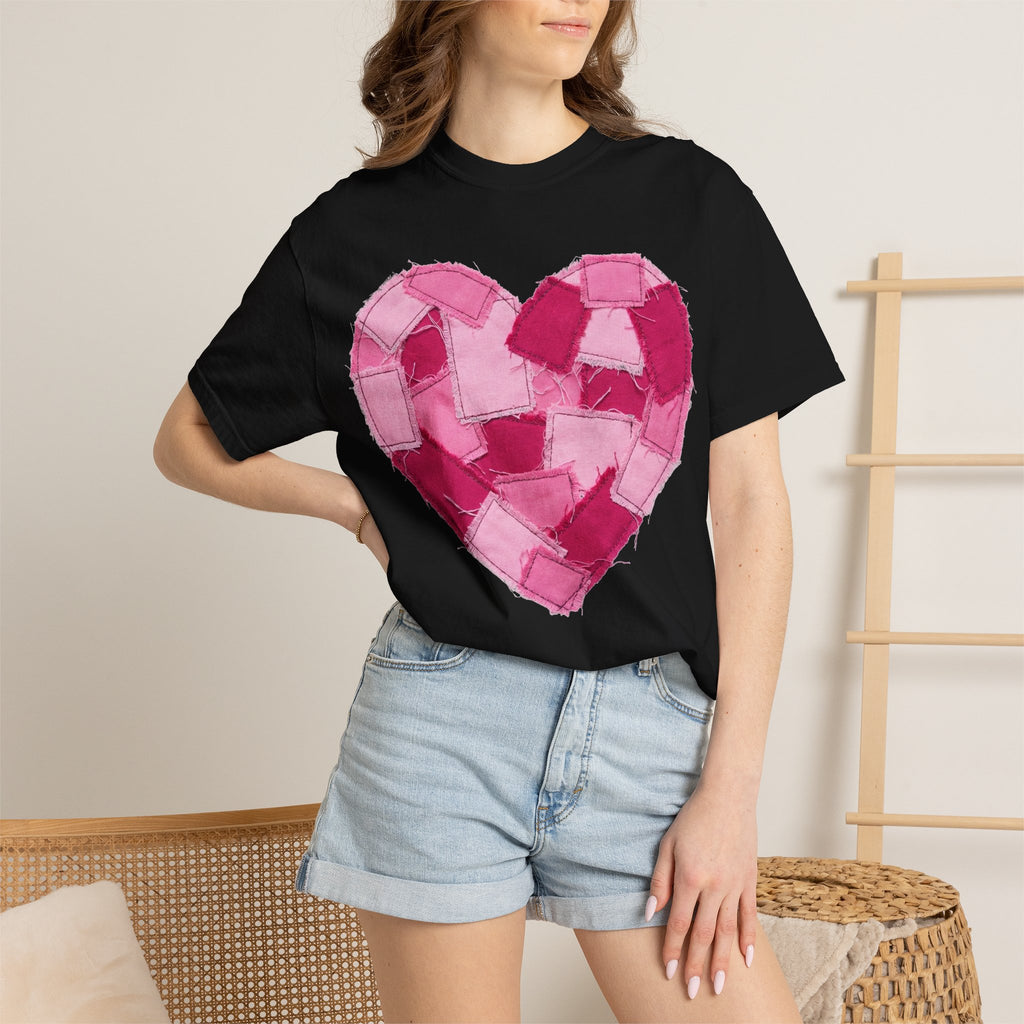 Patchwork Heart Shirt, Frayed Pink Quilt Heart Tee, Shabby Chic Valentine Shirt, Cozy Gift
