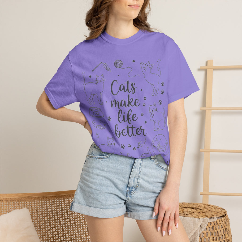 Cats Make Life Better Tall Shirt, Line Art Cat Collage Tee, Cat Lover Shirt, Cat Mom Gift